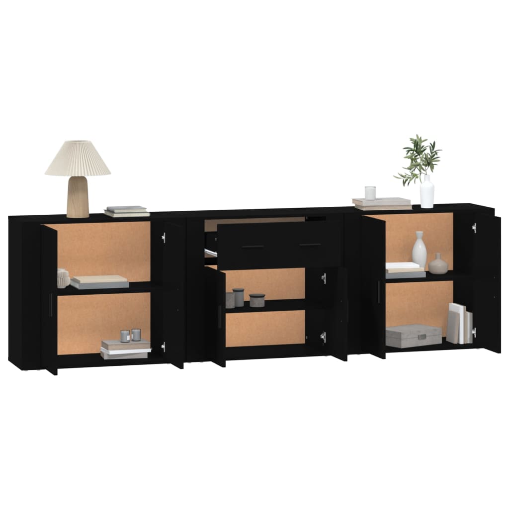 Sideboards 3 pcs Black Engineered Wood