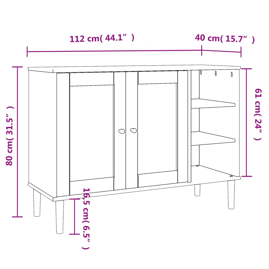 Sideboard SENJA Rattan Look Brown 44.1"x15.7"x31.5" Solid Wood Pine