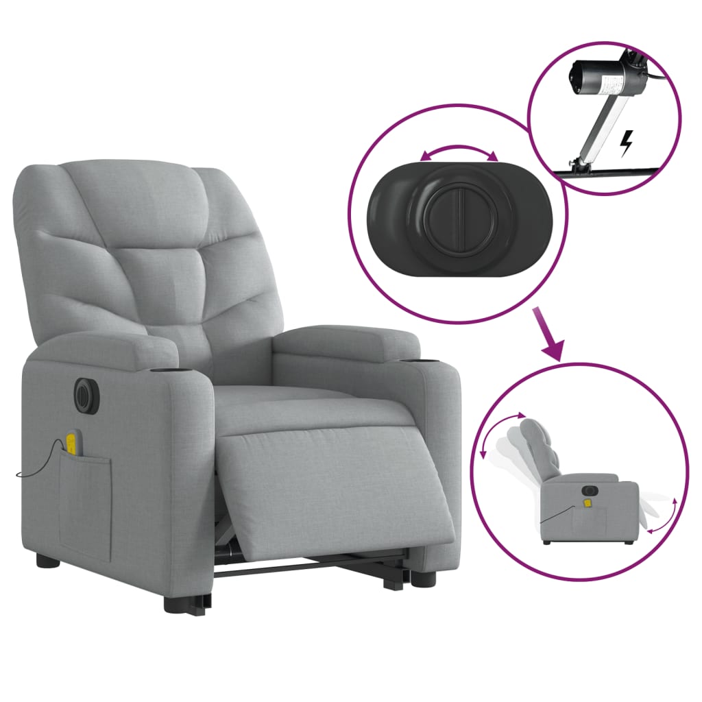 Electric Stand up Massage Recliner Chair Light Gray Fabric