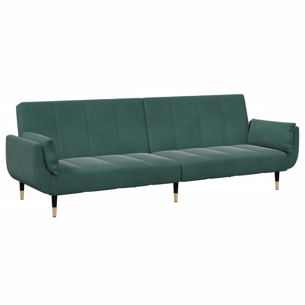 2-Seater Sofa Bed with Footstool Dark Green Velvet