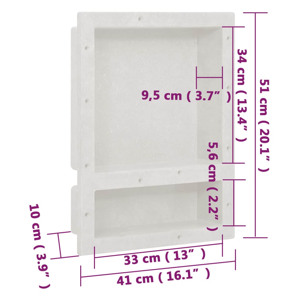 Shower Niche with 2 Compartments Matt White 16.1"x20.1"x3.9"