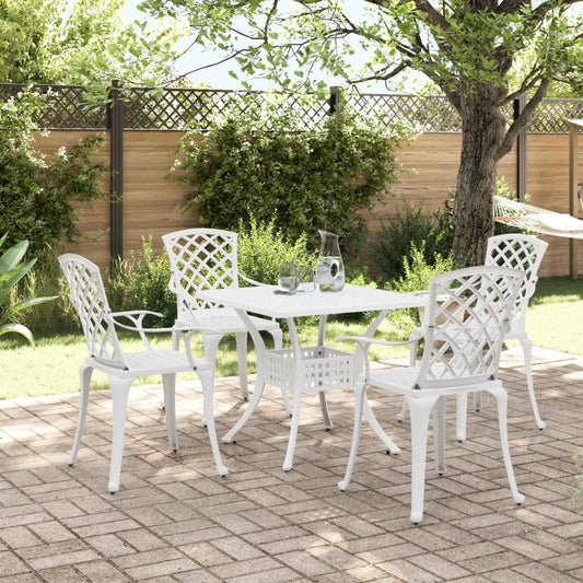 5 Piece Patio Dining Set White Cast Aluminum