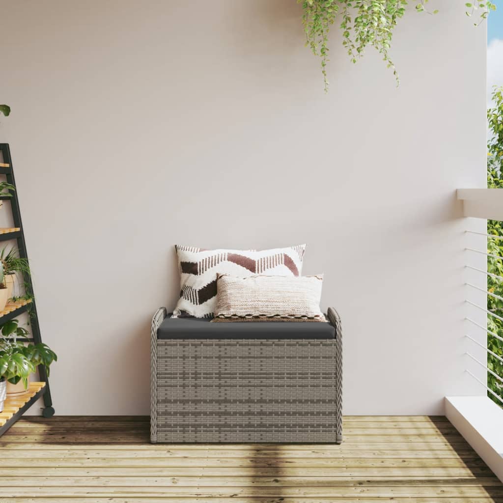 Storage Bench with Cushion Gray 31.5"x20.1"x20.5" Poly Rattan