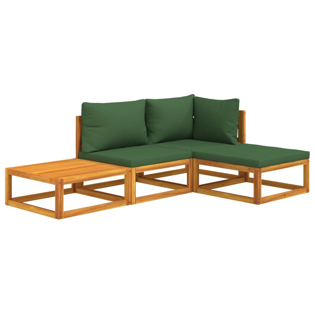 4 Piece Patio Lounge Set with Green Cushions Solid Wood