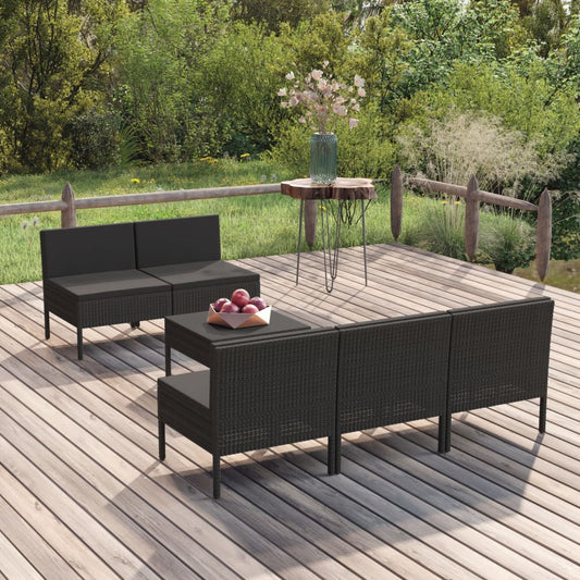 6 Piece Patio Lounge Set with Cushions Poly Rattan Black