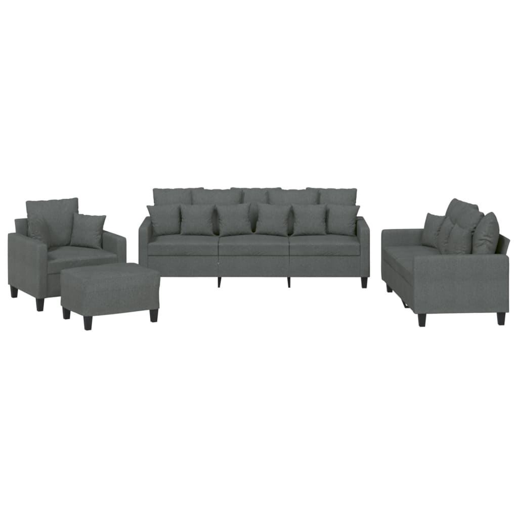 4 Piece Sofa Set with Pillows Dark Gray Fabric