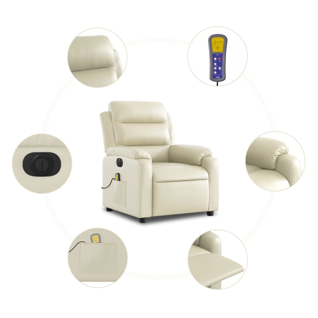 Electric Massage Recliner Chair Cream Faux Leather