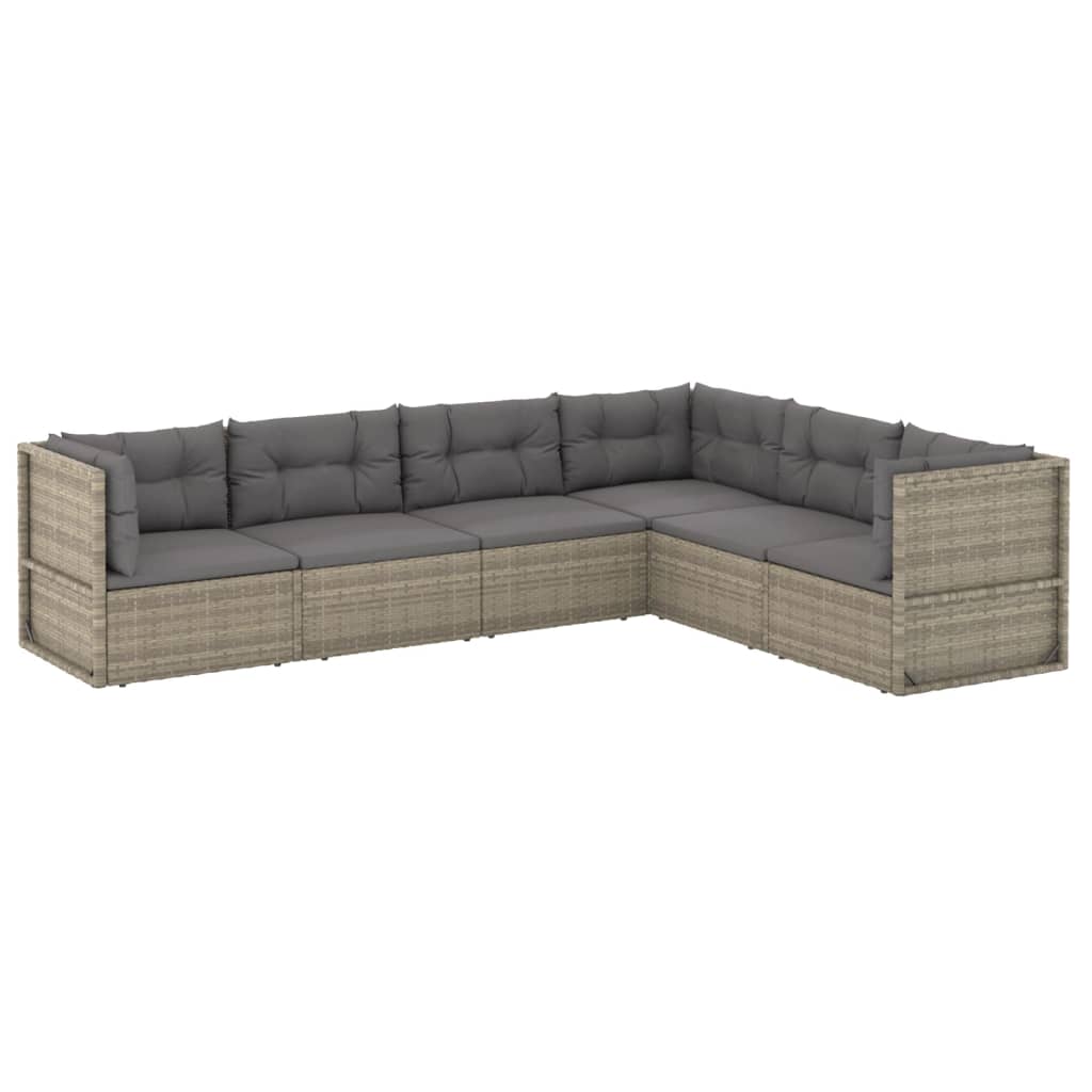 6 Piece Patio Lounge Set with Cushions Gray Poly Rattan