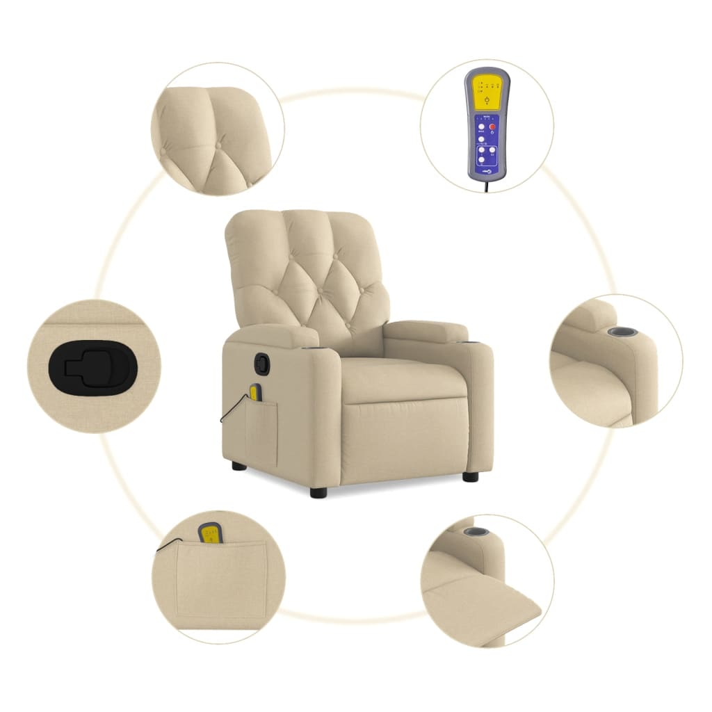 Massage Recliner Chair Cream Fabric