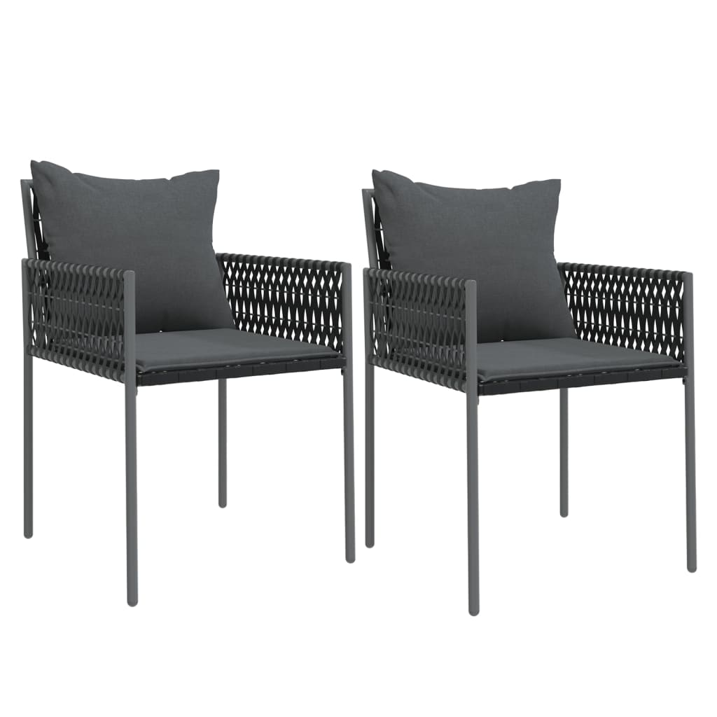 Patio Chairs with Cushions 2 pcs Black 21.3"x24"x32.7" Poly Rattan