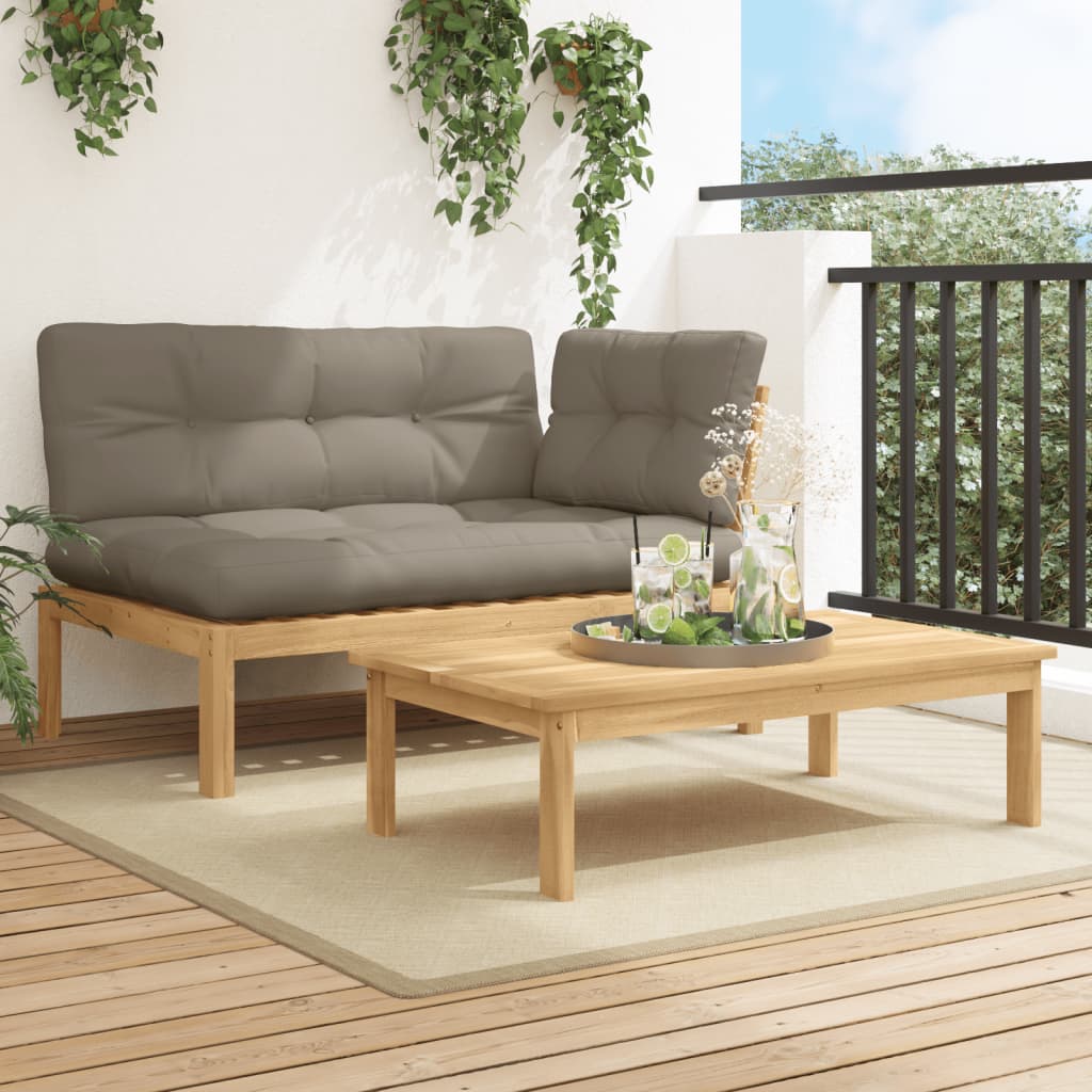 2 Piece Patio Pallet Sofa Set with Cushions Solid Wood Acacia