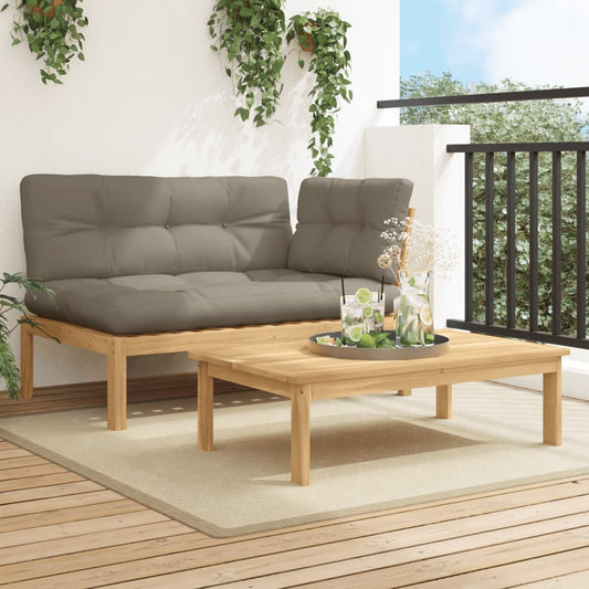 2 Piece Patio Pallet Sofa Set with Cushions Solid Wood Acacia