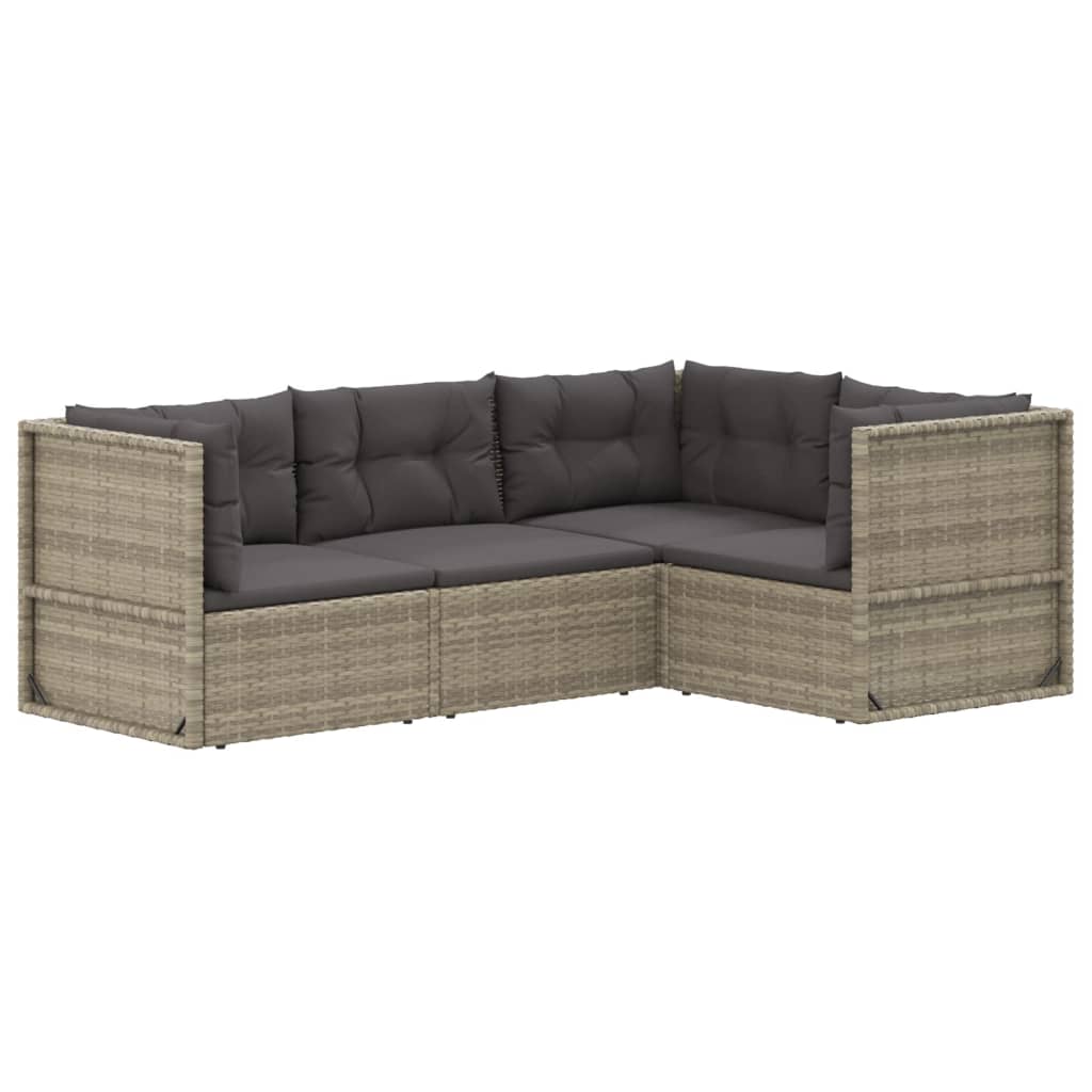 4 Piece Patio Lounge Set with Cushions Gray Poly Rattan