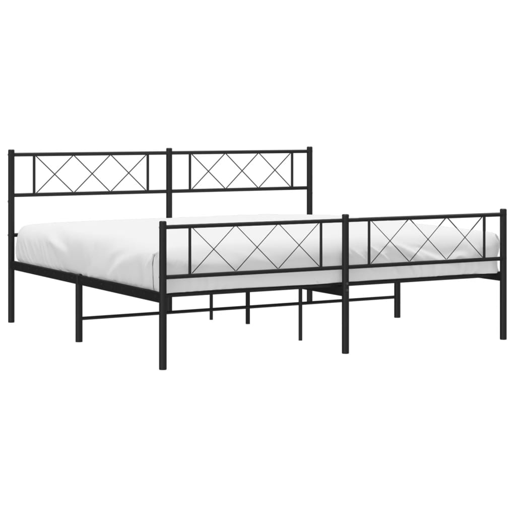 Metal Bed Frame without Mattress with Footboard Black 76"x79.9"