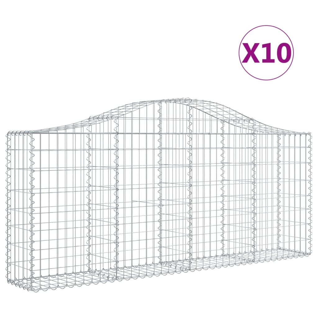 Arched Gabion Baskets 10 pcs 78.7"x11.8"x31.5"/39.4" Galvanized Iron