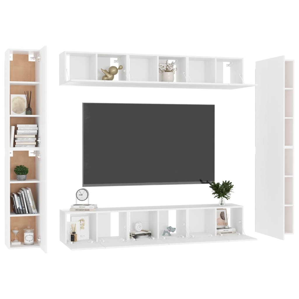 10 Piece TV Stand Set White Engineered Wood