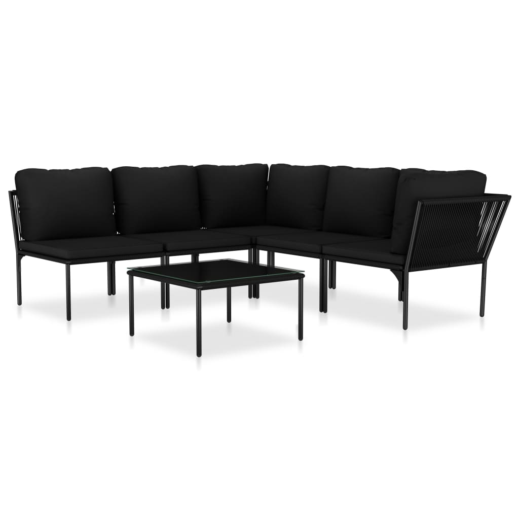 6 Piece Patio Lounge Set with Cushions Black PVC