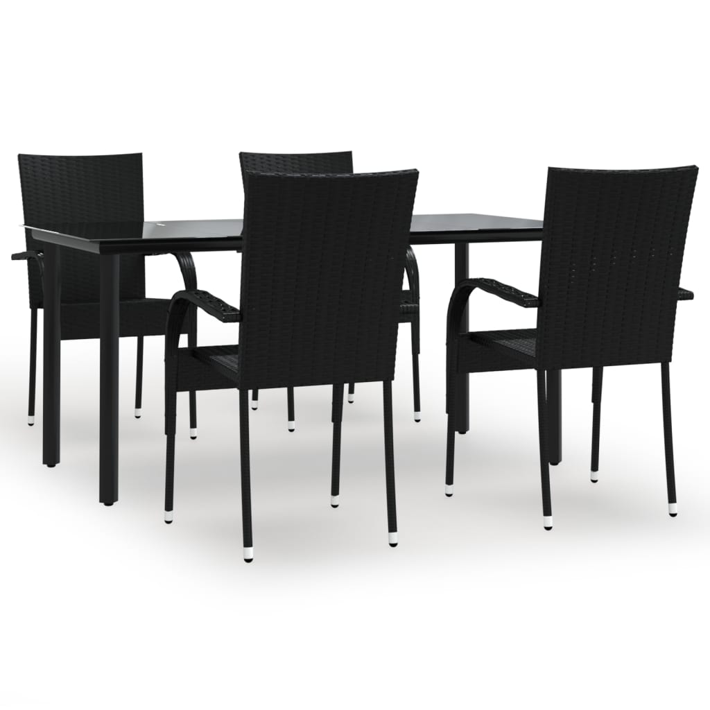 5 Piece Patio Dining Set Black Poly Rattan