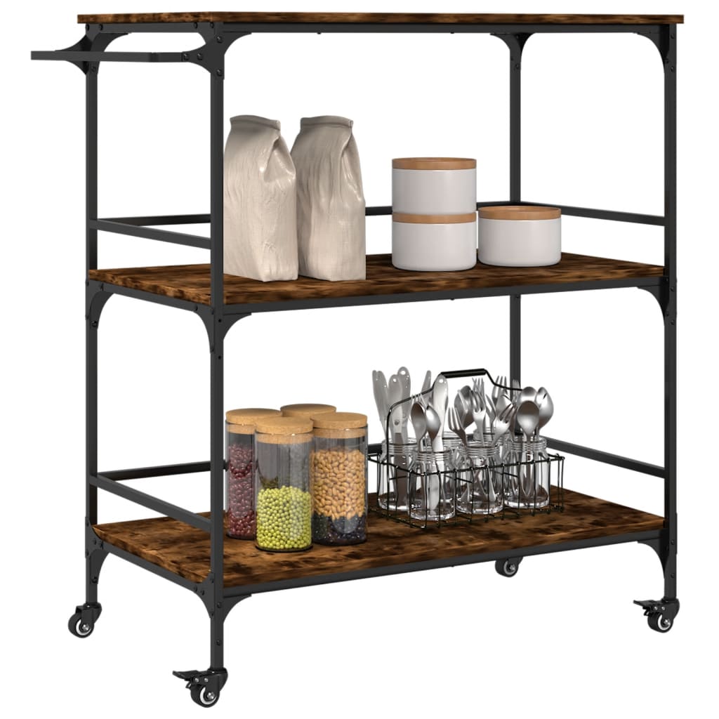 Kitchen Trolley Smoked Oak 39.6"x19.7"x41.3" Engineered Wood