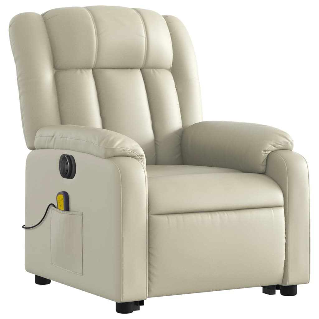 Electric Stand up Massage Recliner Chair Cream Faux Leather