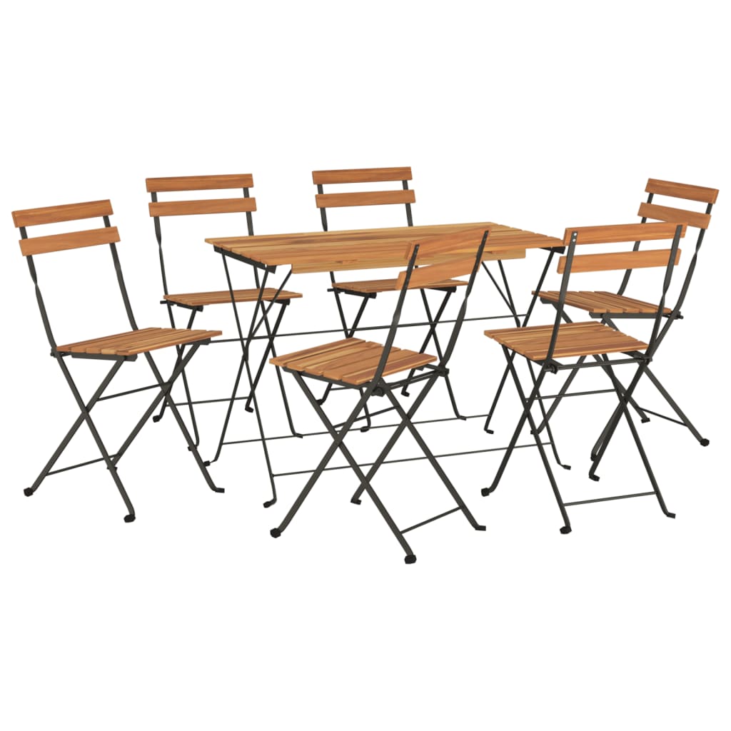 7 Piece Folding Bistro Set Solid Wood Acacia and Steel