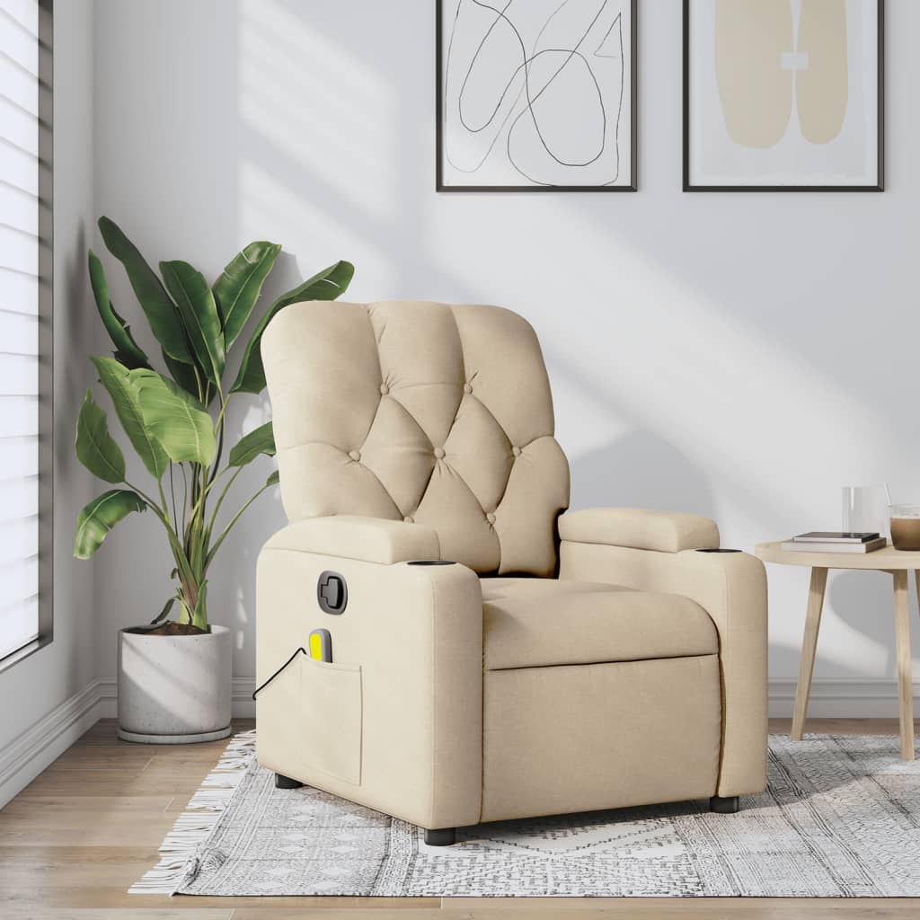 Massage Recliner Chair Cream Fabric