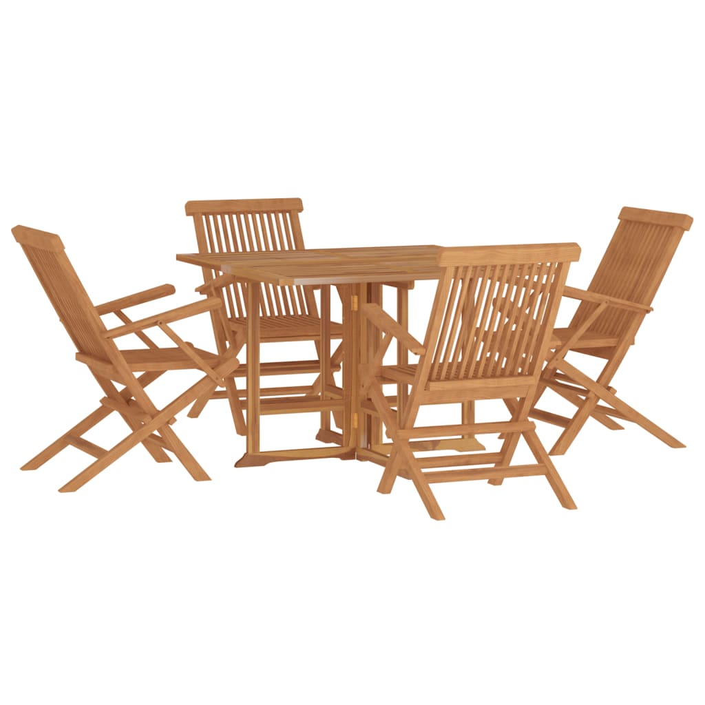 5 Piece Folding Patio Dining Set Solid Wood Teak