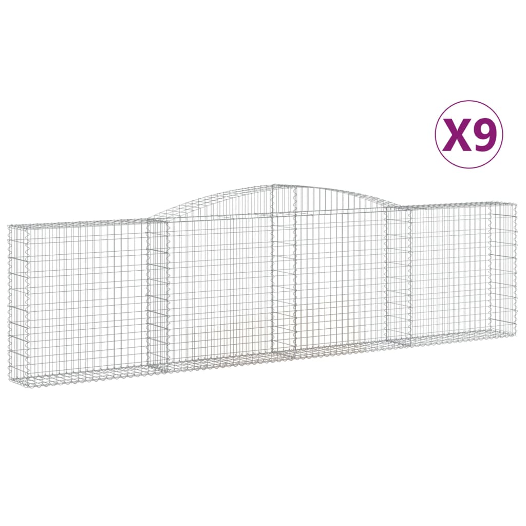 Arched Gabion Baskets 9 pcs 157.5"x11.8"x39.4"/47.2" Galvanized Iron