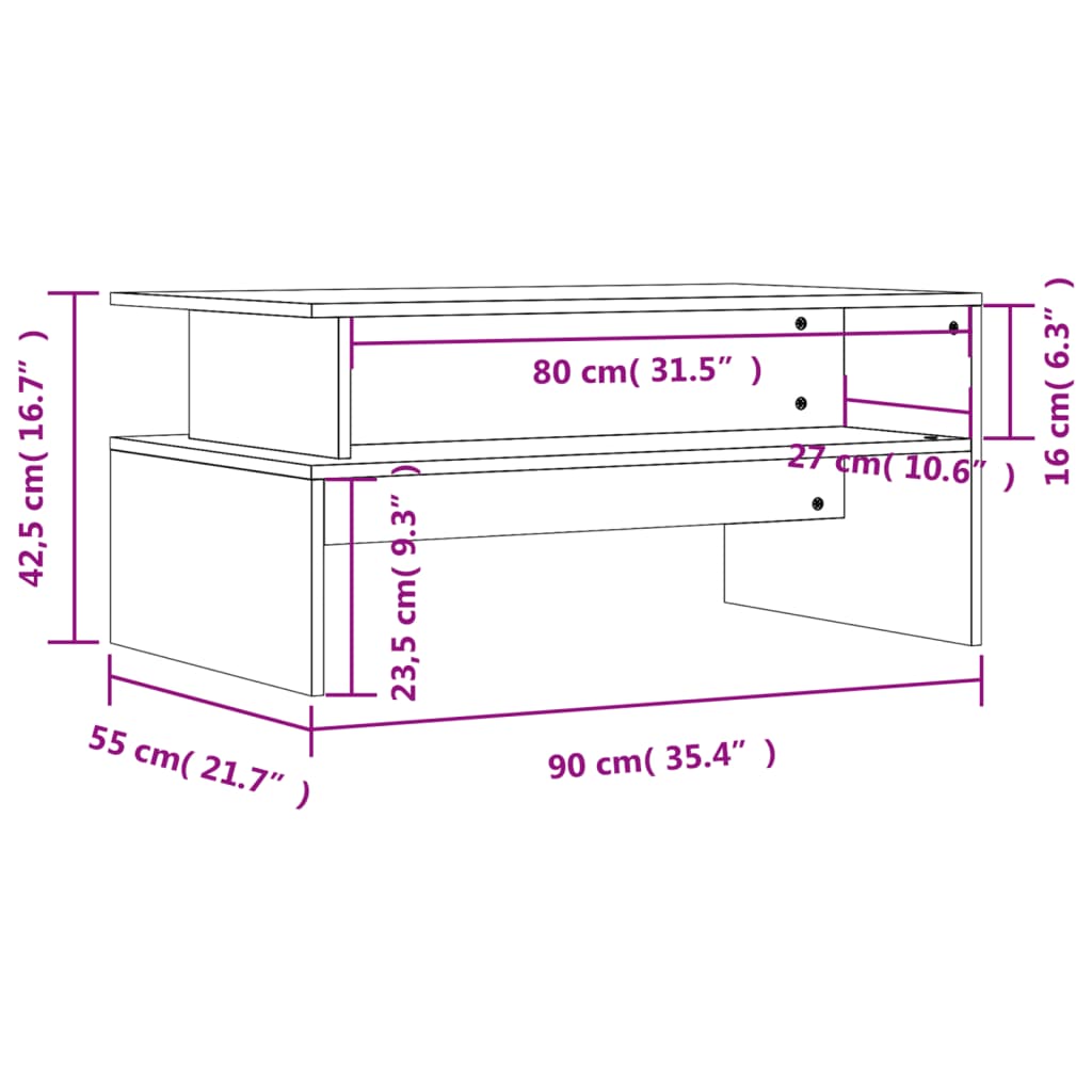 Coffee Table Gray Sonoma 35.4"x21.7"x16.7" Engineered Wood