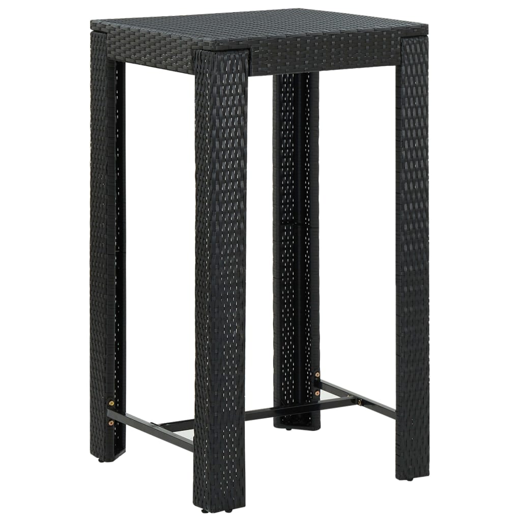 3 Piece Patio Bar Set Black Poly Rattan&Solid Wood Acacia