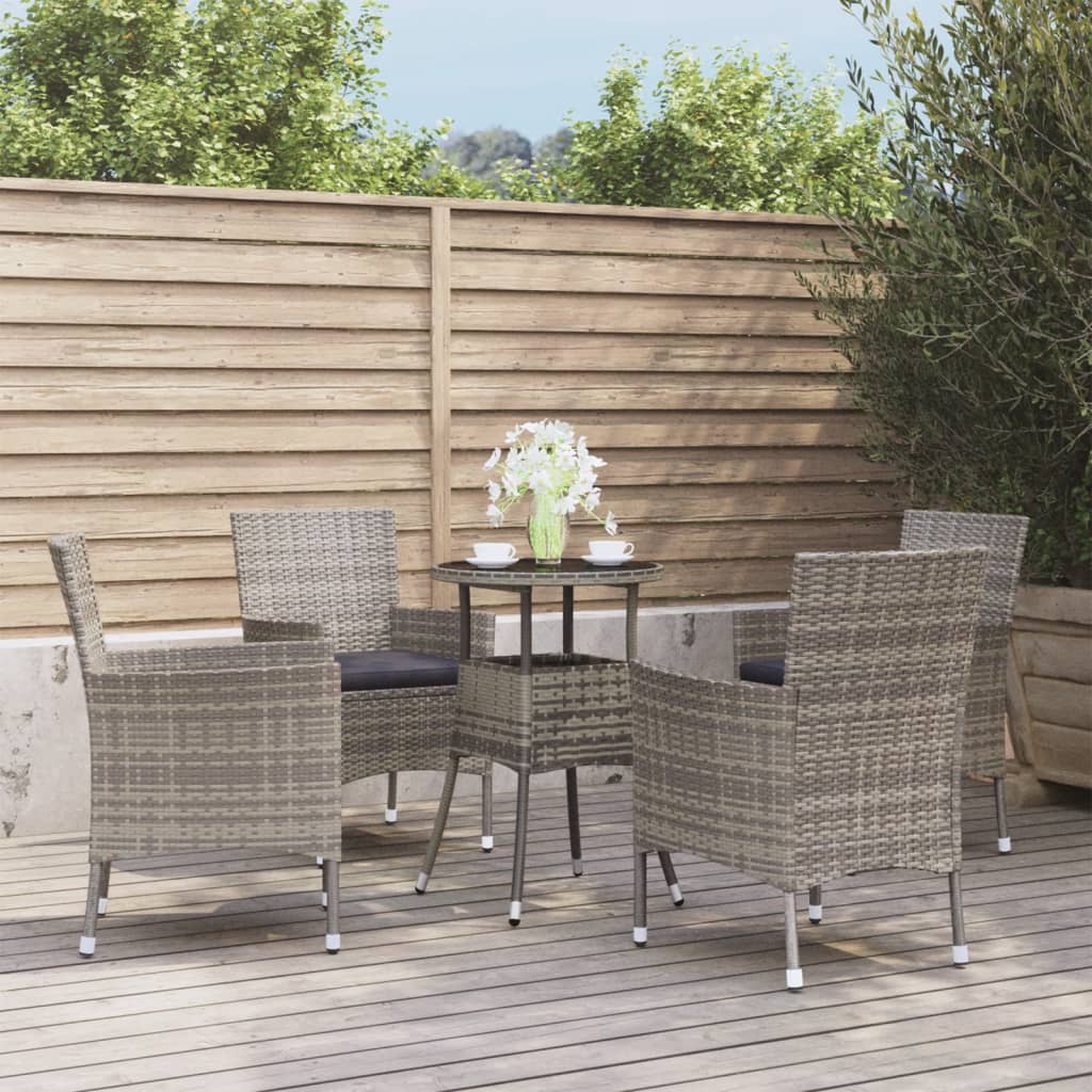 5 Piece Patio Bistro Set with Cushions Gray Poly Rattan