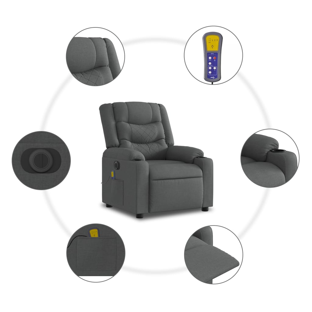 Electric Stand up Massage Recliner Chair Dark Gray Fabric