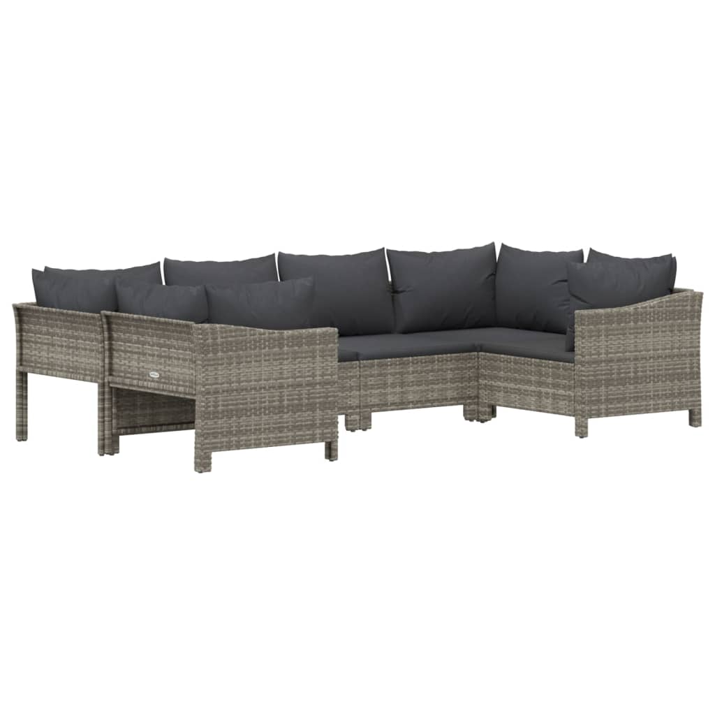 6 Piece Patio Lounge Set with Cushions Gray Poly Rattan