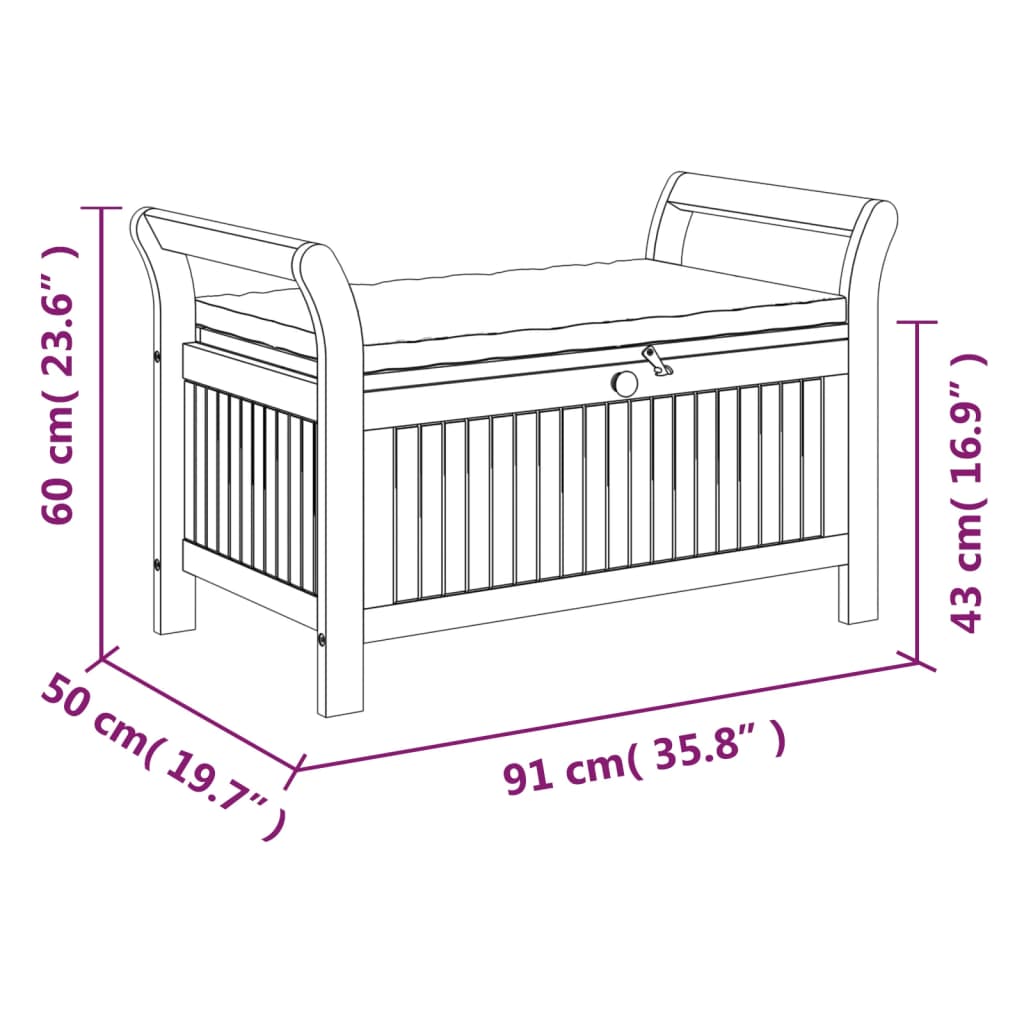 Patio Storage Bench with Cushion 35.8" Solid Wood Acacia