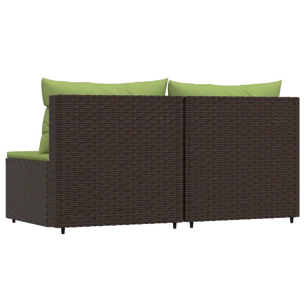 Patio Middle Sofas with Cushions 2 pcs Brown Poly Rattan