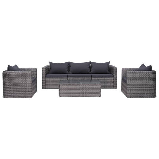 6 Piece Patio Sofa Set with Cushions & Pillows Poly Rattan Gray