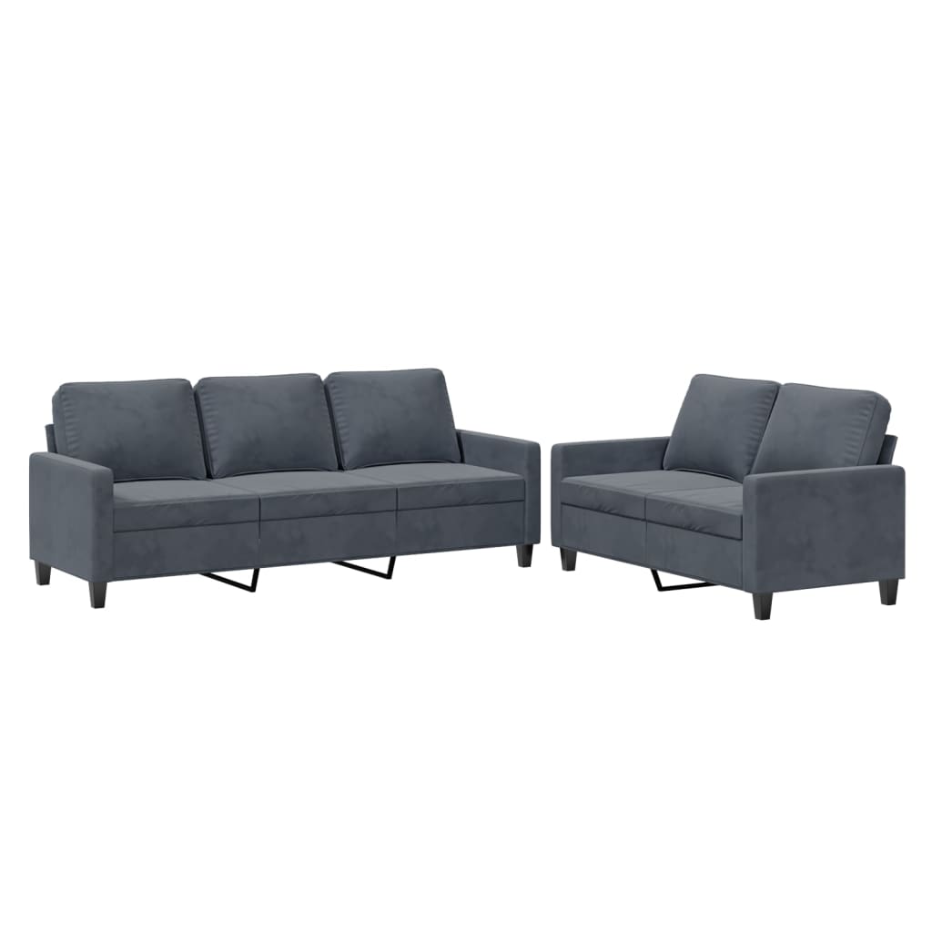 2 Piece Sofa Set with Cushions Dark Gray Velvet