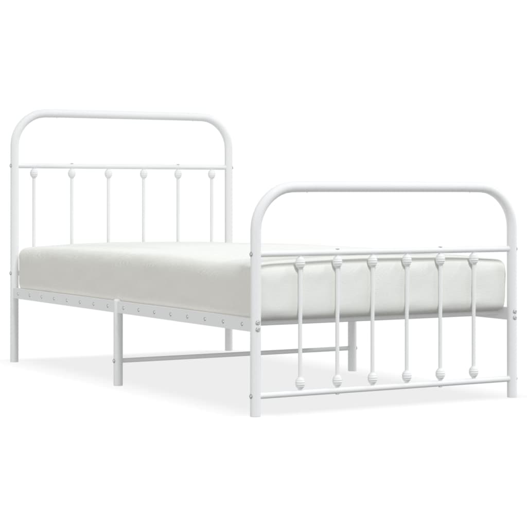 Metal Bed Frame without Mattress with Footboard White 39.4"x74.8"