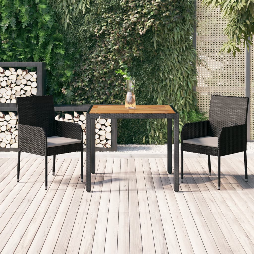 3 Piece Patio Dining Set with Cushions Black Poly Rattan