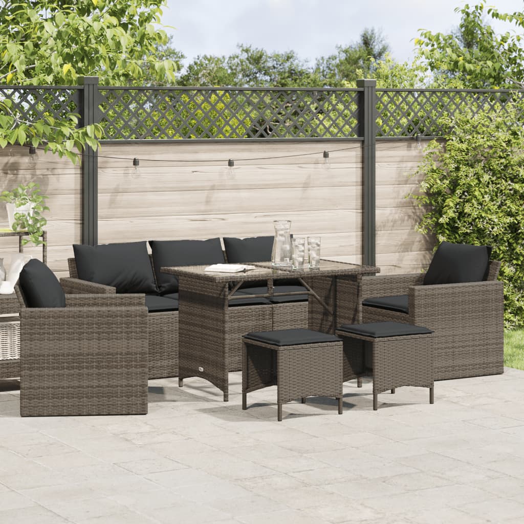 6 Piece Patio Sofa Set with Cushions Gray Poly Rattan