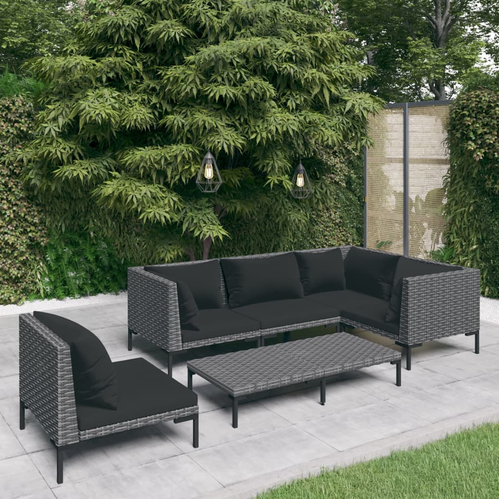 6 Piece Patio Lounge Set with Cushions Poly Rattan Dark Gray