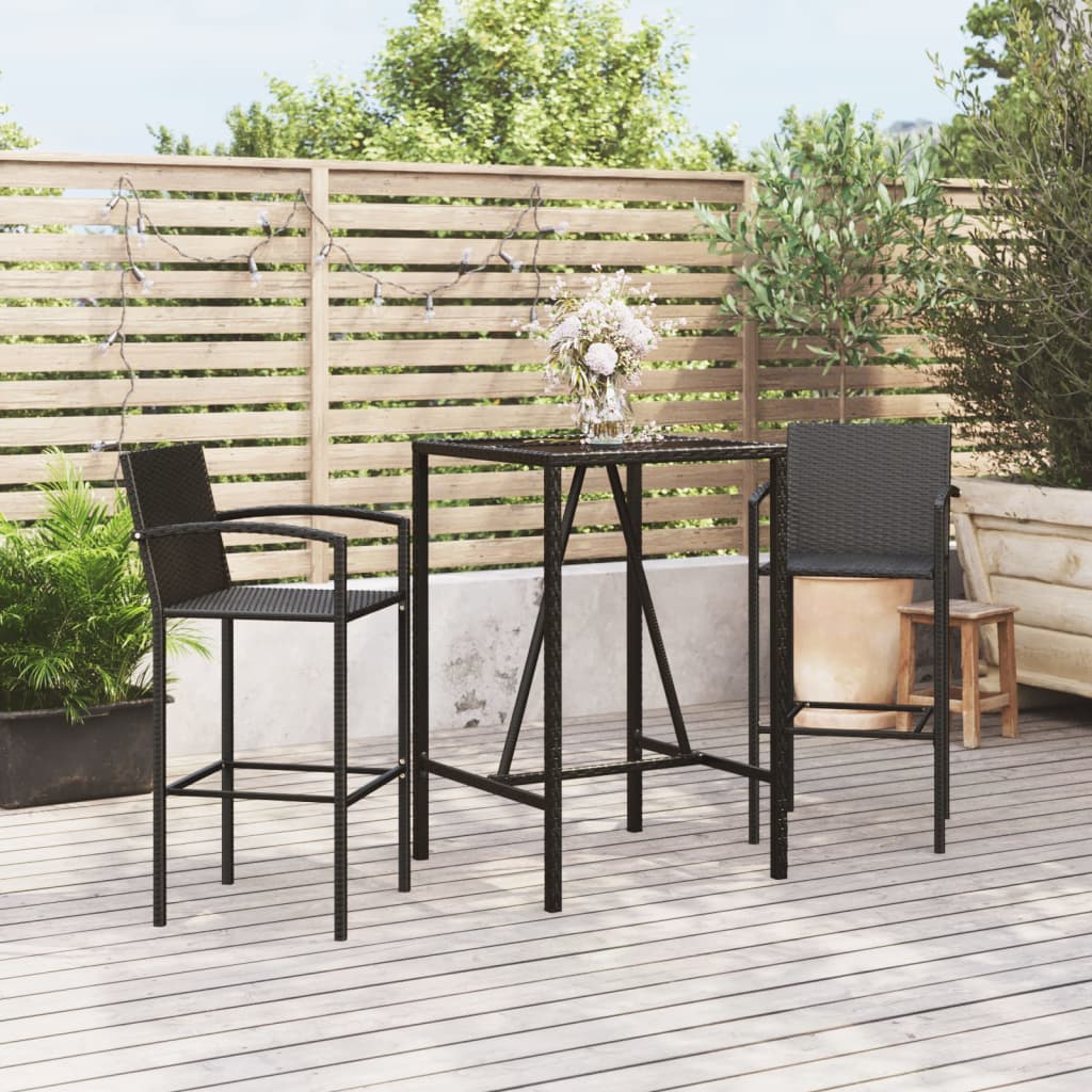 3 Piece Patio Bar Set Black Poly Rattan