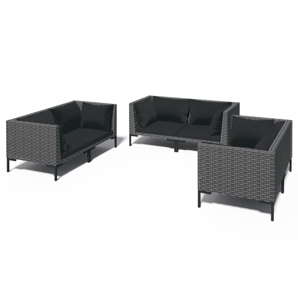 6 Piece Patio Lounge Set with Cushions Poly Rattan Dark Gray