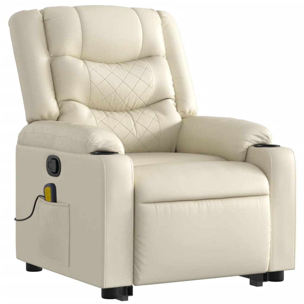 Stand up Massage Recliner Chair Cream Faux Leather