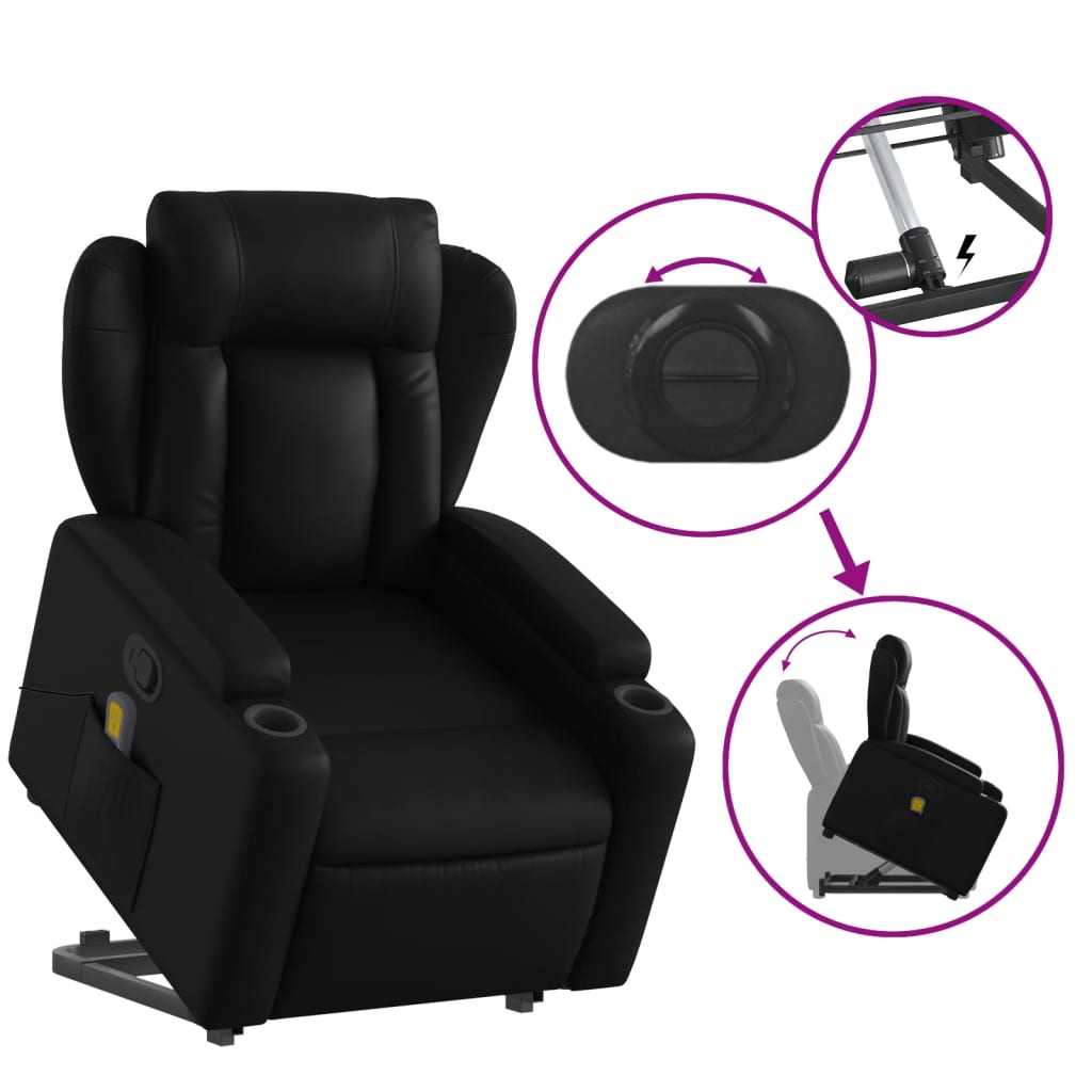 Stand up Massage Recliner Chair Black Faux Leather