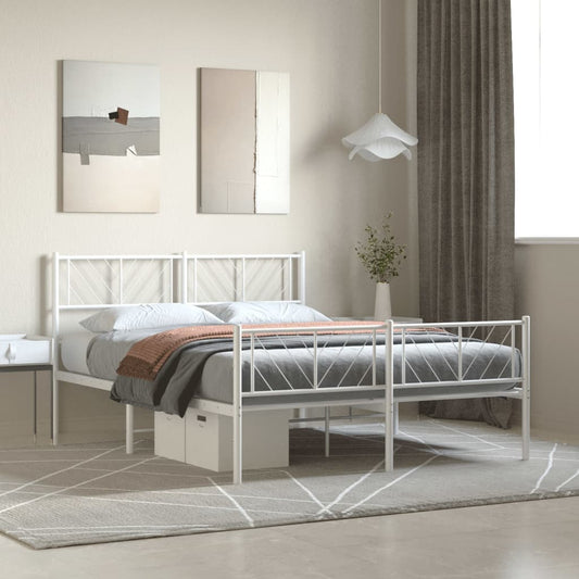 Metal Bed Frame without Mattress with Footboard White 53.1"x74.8"