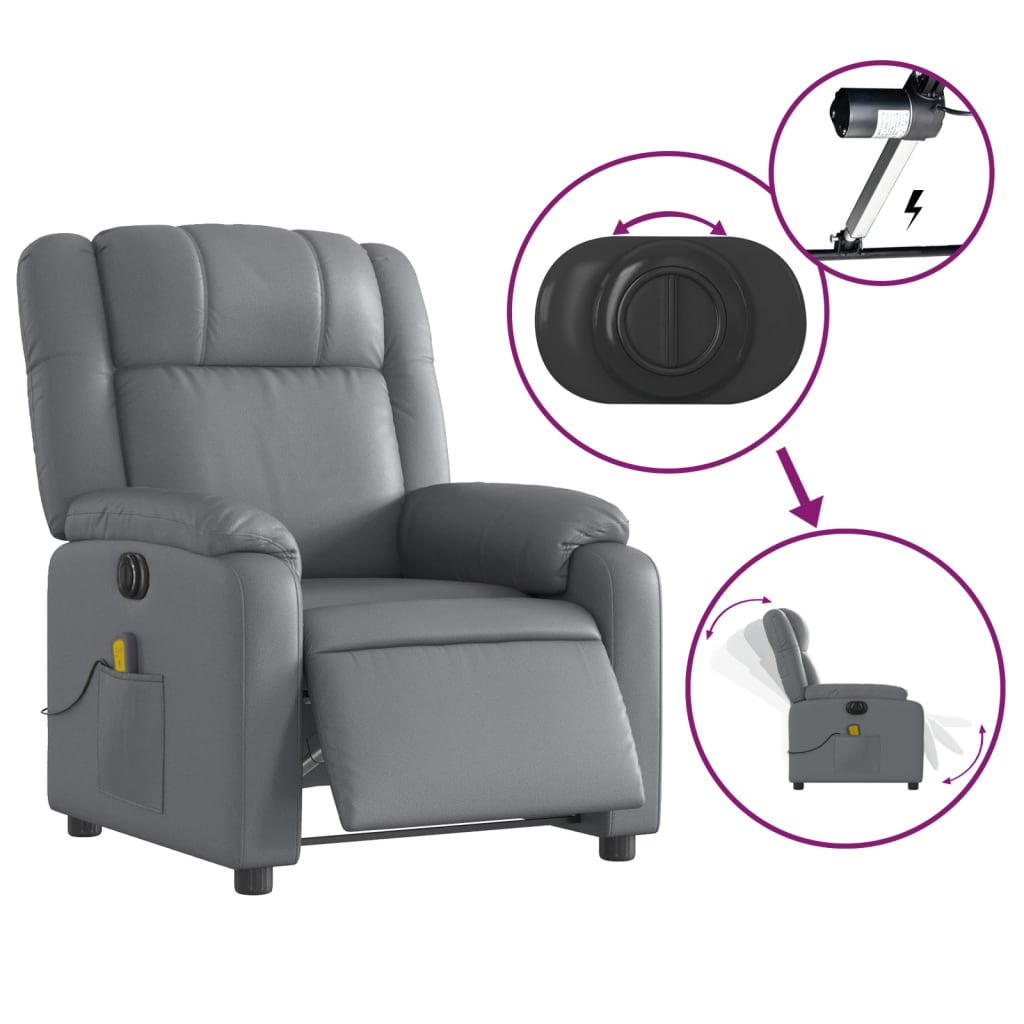 Electric Massage Recliner Chair Gray Faux Leather