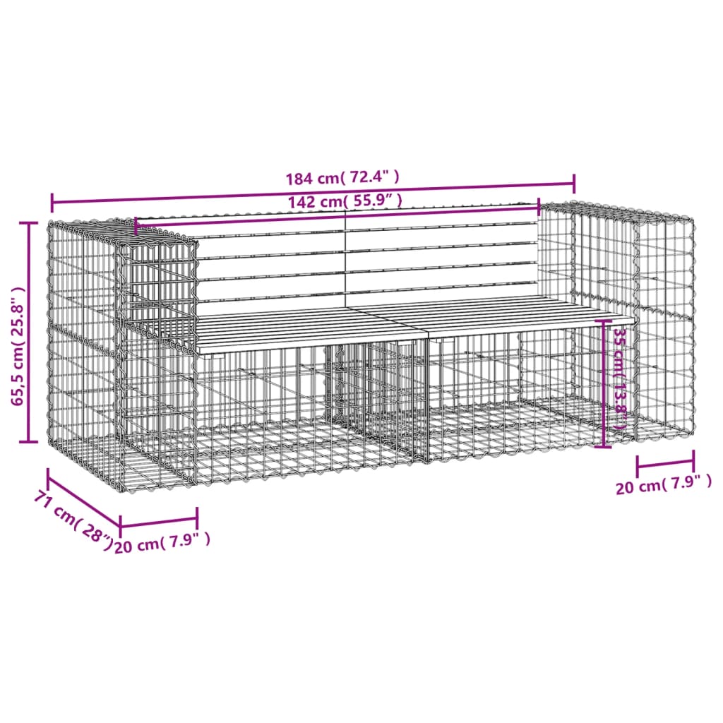 Patio Bench Gabion Design 72.4"x28"x25.8" Solid Wood Douglas