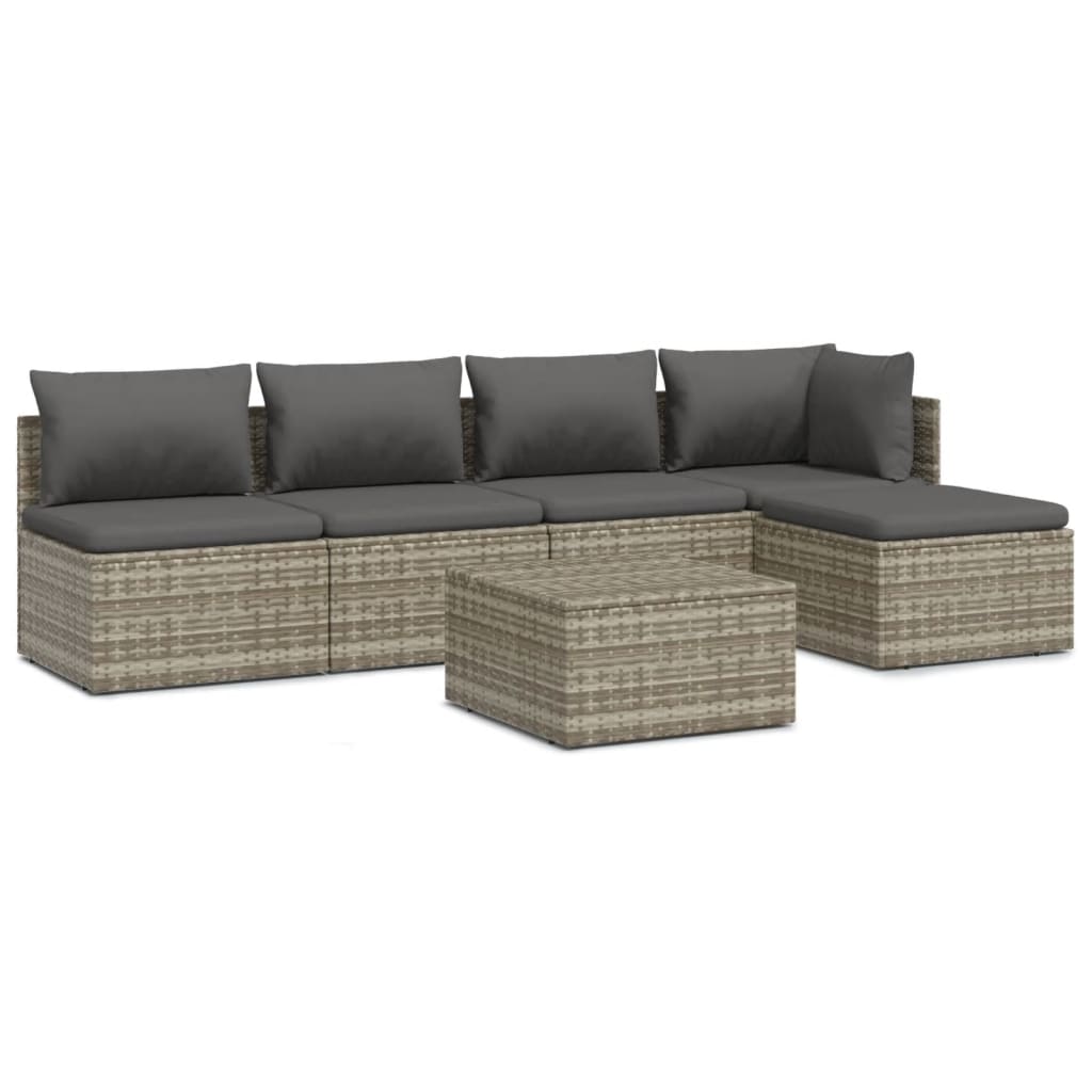 6 Piece Patio Lounge Set with Cushions Gray Poly Rattan