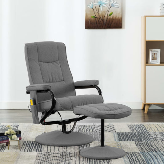 Massage Recliner with Footrest Light Gray Fabric